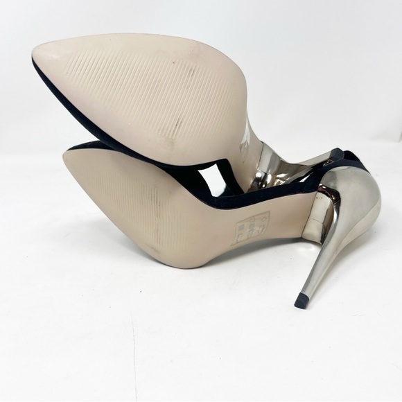 ASOS BLACK FAUX SUEDE SILVER METAL SOOKE ANKLE STRAP HEELS WOMENS UK6/US8 - Picture 7 of 7